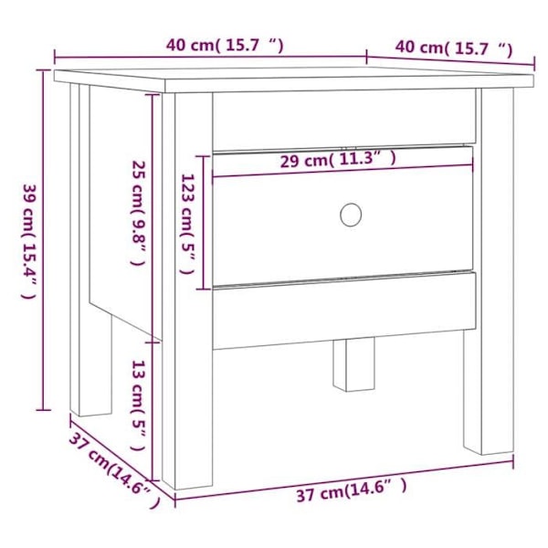 Sängbord med låda 40 x 40 x 39 cm vit furu DEC032348 Vit