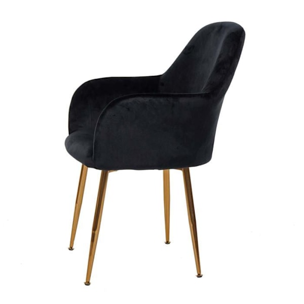 Sæt af 2 retro design spisestuestole i sort velour med gyldne metalben Svart