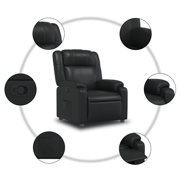 Tv-recliner med komfortabel polstring, manuel hældningsfunktion i sort PVC DEC028074 Svart