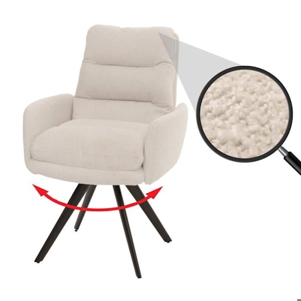 Svensk matstol, snurrbar köksstol med automatisk läge, tyg/textil, vit kräm med armstöd 04_00062 Vit