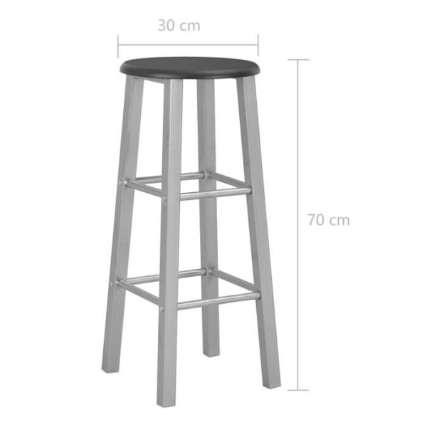 Sæt med 2 barstole højde 70 cm, struktur i sølvfarvet stål + sæde i sort MDF DEC029605 Silver