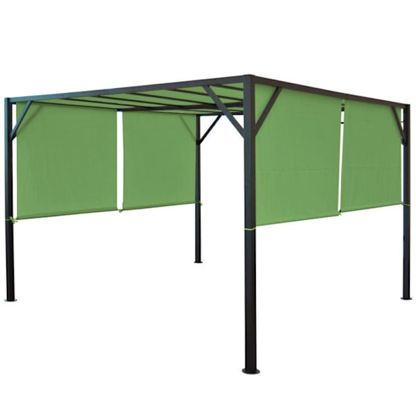 Pergola trädgårdspaviljong takterrass struktur i stabilt stål 6cm + rörligt grönt tak 3x3m 04_0004066 Grön