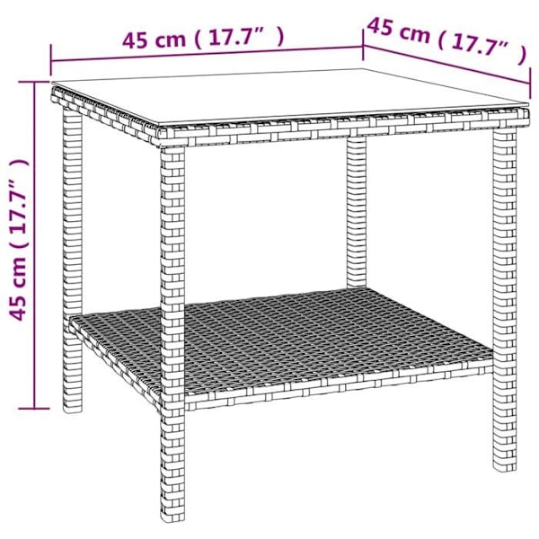 Sisä- tai ulkokäyttöön tarkoitettu apupöytä 45 x 45 x 45 cm polyrotinia ruskea ja karkaisua lasia DEC032465 kastanj