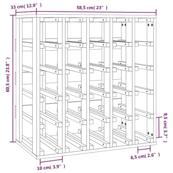 Flaskeopbevaringsreol til opbevaring af vin op til 25 flasker 58,5 x 33 x 60,5 cm fyrretræ DEC024355 kastanj