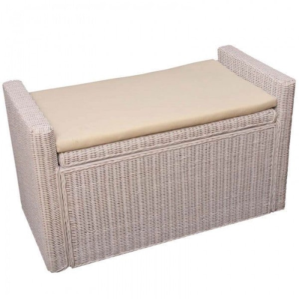 Banc banquette / förvaringskista i vitt rotting BAN04018