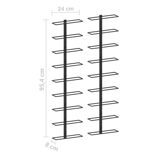 Set med 2 moderna väggmonterade flaskförvaring för 18 flaskor i svart metall DEC024409 Svart