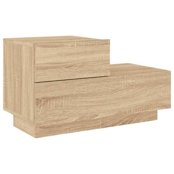 Natbord med LED-lys og skuffer 70 x 36 x 40,5 cm ingeniørtræ farve eg DEC033188 kastanj