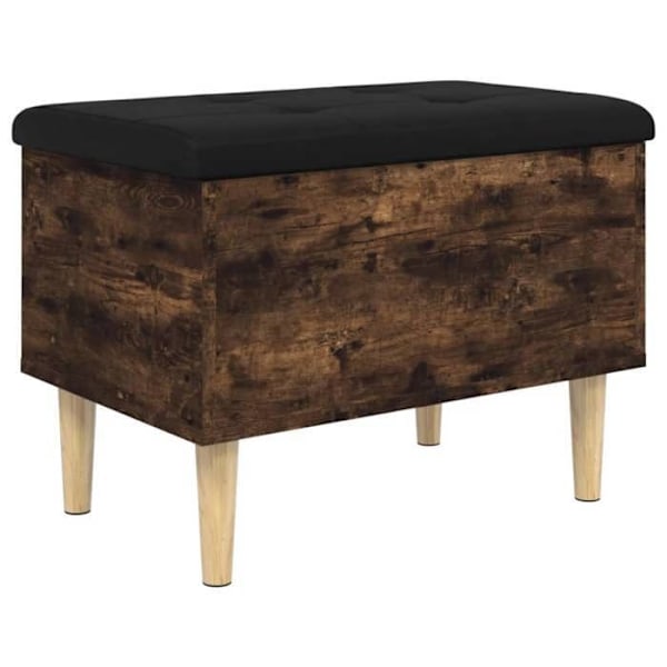 Bænk med opbevaring og sort siddepolster 62 x 42 x 46 cm i ingeniørtræ i farve røget eg DEC024723 kastanj