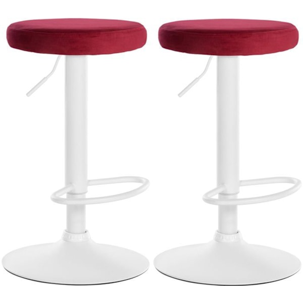 Barstolar - Décoshop26 - TDB10702 - Röd sammetstyg - Vit metallram - Höjdjusterbar Vit