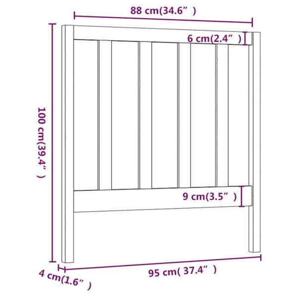 Sänggavel - Furu - 95x4x100 cm - Svart - Modern - Design med ribbor Svart