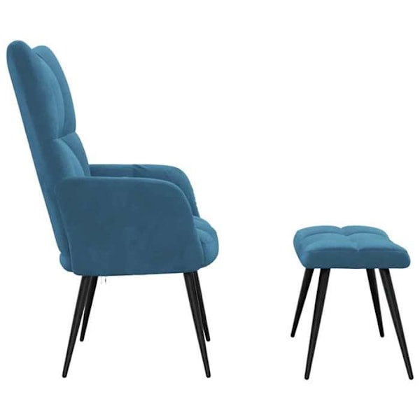 Moderne lounge stol med fodskammel i blåt velour DEC026565 Blå