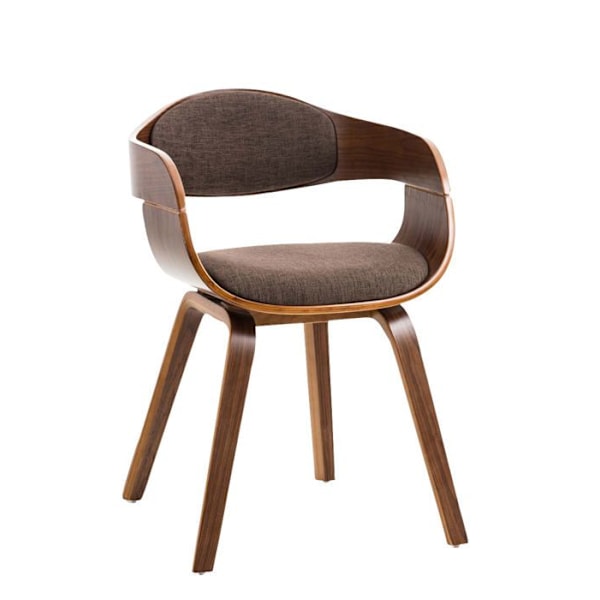 Stol til kontor uden hjul, besøgsstol i stof og træ, retro design og komfort, minimum valnøddebrun.