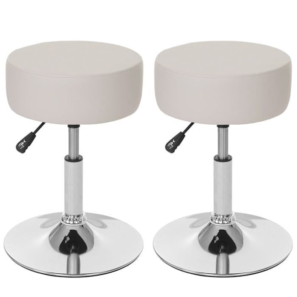 Sæt af 2 drejbare og højderegulerbare taburetter Ø 35cm i creme PVC 04_0000504 Grädde