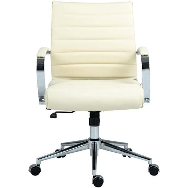 Ergonomisk design kontorstol i ægte læder creme og krom metal 10_0002564 Grädde