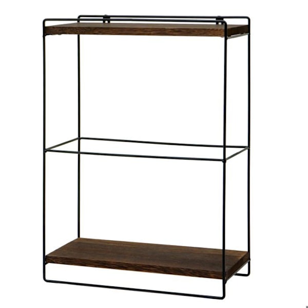 Væghængt køkkenhylde i industrielt design 2 hylder 50x35x17 cm i mørkebrun træ og metal 04_0008670 kastanj