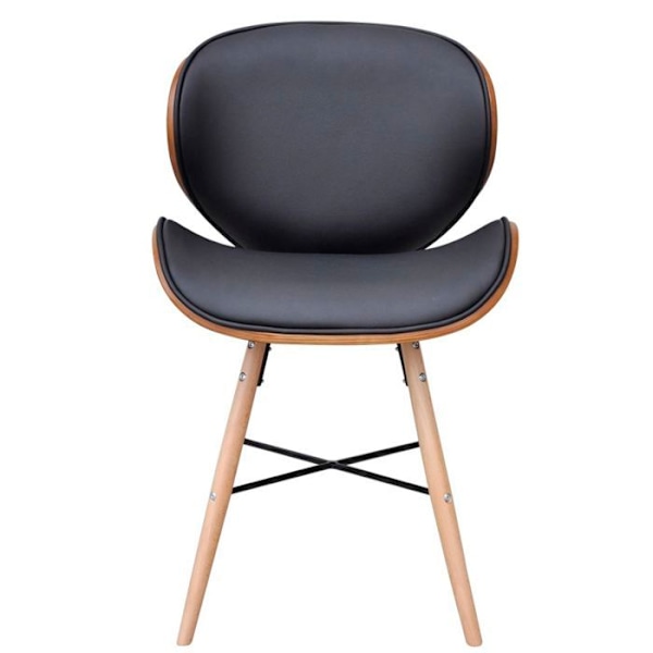 Sæt med 2 spisestole til køkkenet i retro design af syntetisk materiale og buet træ
