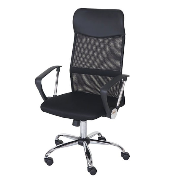 Ergonomisk svängbar kontorsstol på hjul i svart syntetiskt tyg
