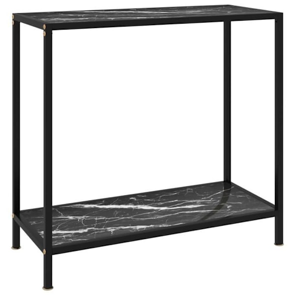 Funktionsdygtig konsolbord i stil med 80 x 35 x 75 cm i hærdet glas med marmorlook i sort og stål DEC032167 Svart