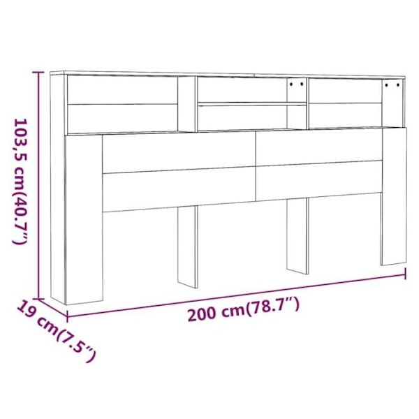 Hovedgærde med opbevaring, sengetilbehør, natbord, reol 200 x 19 x 103,5 MDF brun kastanj