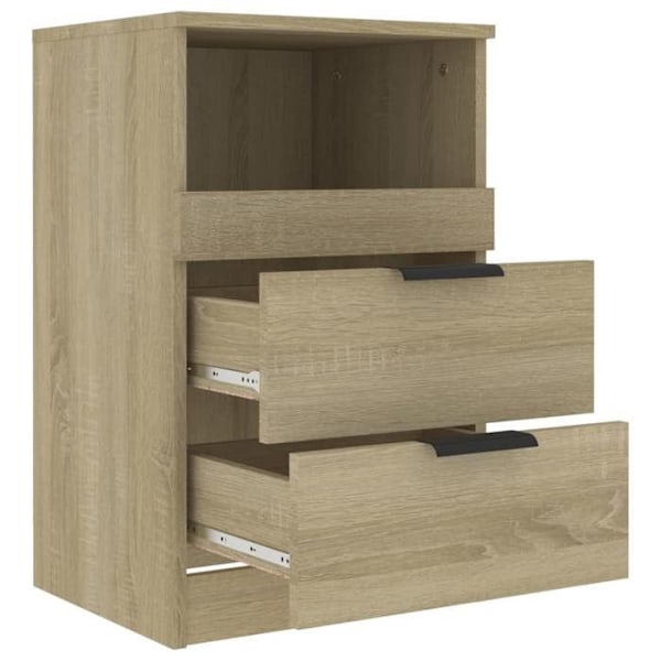 Sæt af 2 natborde med skuffer 40 x 36 x 65 cm i ingeniørtræ farve eg DEC035296 kastanj
