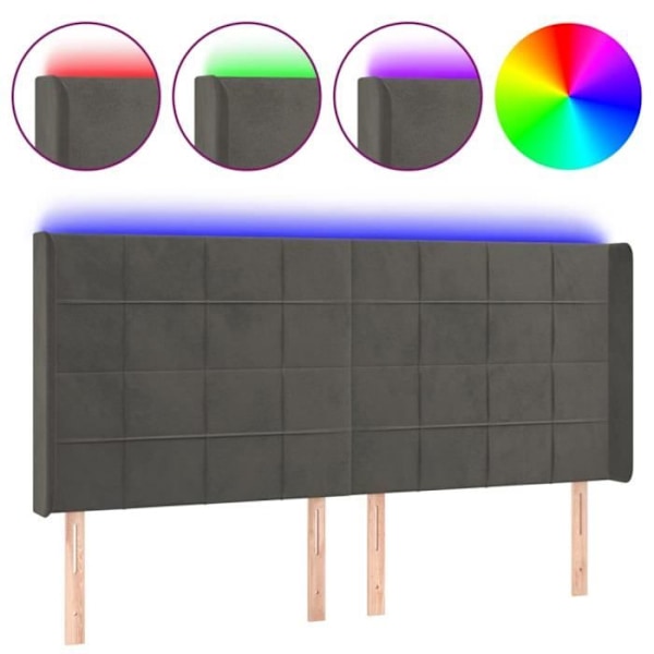 Hovedgærde - LED - Mørkegrå velour - 203x16x118/128 cm - Moderne stil - Moderne design Mörkgrå