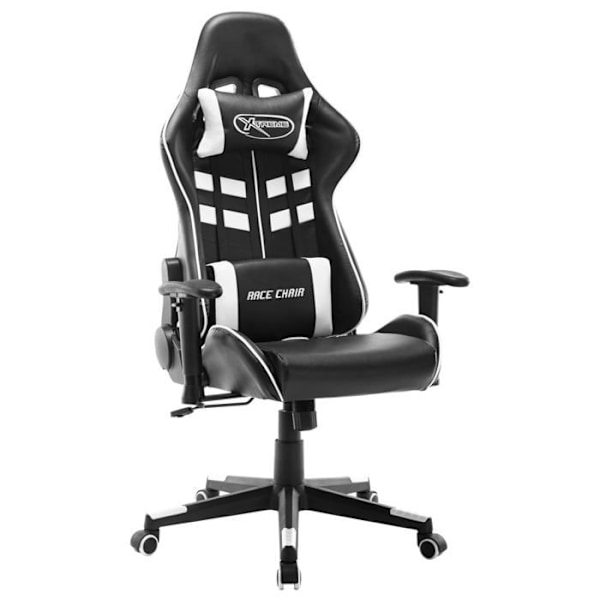 Kontorstol med gaming-funktion på hjul i sorte og hvide PVC DEC025954 Vit