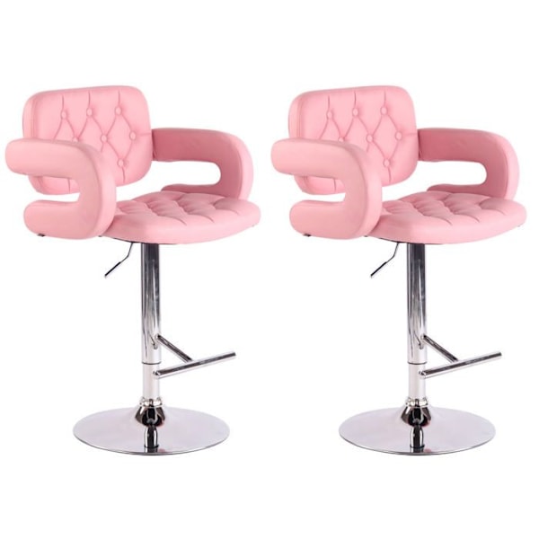 Set med 2 rosa sitsstol med tufting i syntetmaterial, armstöd och fotstöd, modern design TDB10501 Rosa
