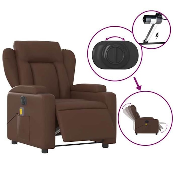 Avkopplande TV-fåtölj med massagefunktion, elektriskt lutbar, 6 punkter för massage i brunt PVC DEC027201 kastanj