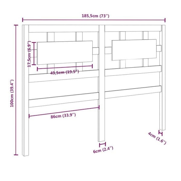 Sänggavel - Inte specificerat - 185,5 x 4 x 100 cm - Massivt trä - Vit färg - Modern design Vit