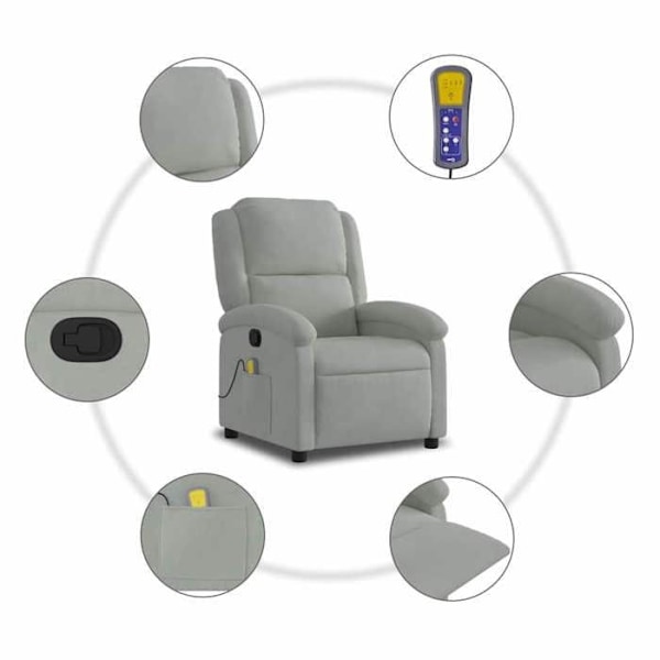 FAUTEUIL DE RELAXATION TV MED MASSAGE FUNKTION, INCLINERBAR MED 6 MASSAGEPUNKTER I LYSELYSE GRÅ DEC026931 Grå