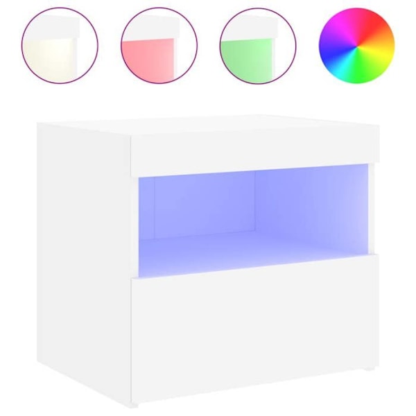 Nattebord med LED-lys og skuffe 50 x 40 x 45 cm hvidt ingeniørtræ DEC033170 Vit