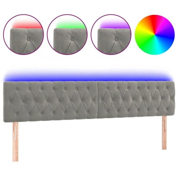 Päähänsijoitettava sänkyvaruste makuuhuoneen huonekalu LED-valolla 200 x 7 x 78/88 vaaleanharmaa sametti
