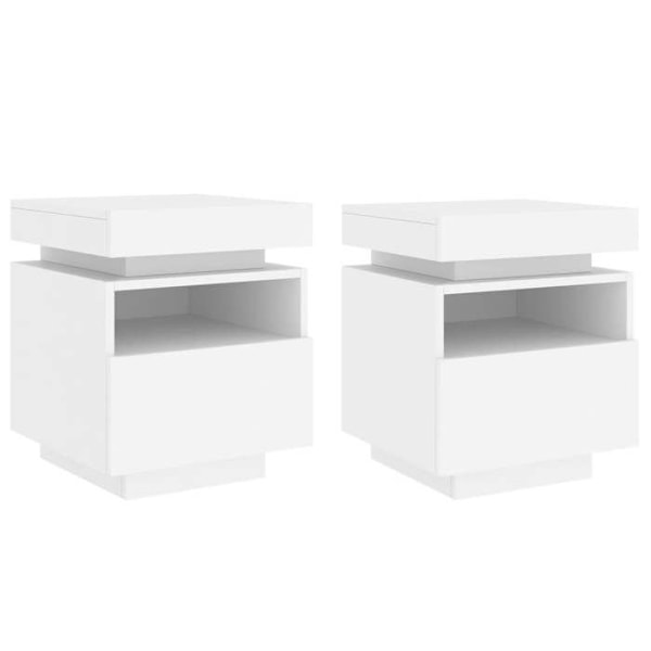 Set med 2 sängbord med lådor och RGB LED-lampor 40 x 39 x 48,5 cm i vitt ingenjörsträ DEC032825 Vit
