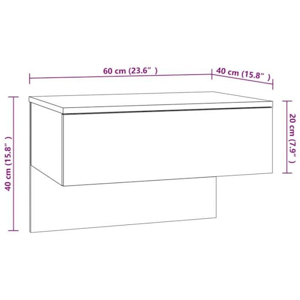 Seinäyöpöytä laatikolla 60 x 40 x 40 cm harmaan värisestä puu materiaalista DEC034295 kastanj