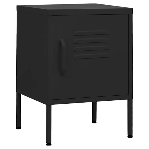 Sengebord med skab med dør 35 x 35 x 51 cm sort stål DEC034362 Svart