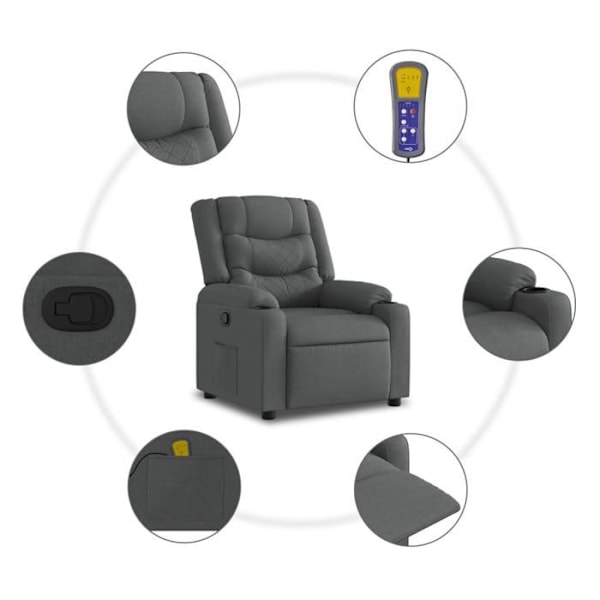 TV-lænestol med massagefunktion, 6 massagepunkter, med hældningsmulighed i mørkegrå stof DEC026940 Grå