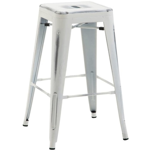 Barstol x1 med design i industriell stil, vit gammal lackerad metall fotstöd 10_0005006 Vit