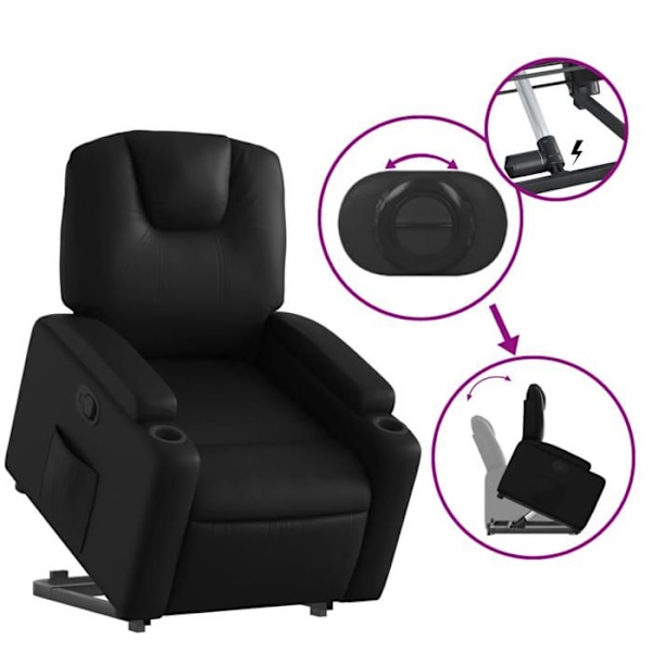 Fauteuil relax TV med komfortabel polstring og elektrisk løftefunktion i sort PVC DEC028077 Svart