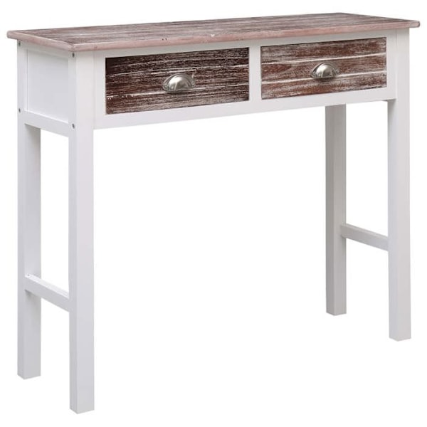 Praktisk konsolbord med opbevaringsskuffer 90 x 30 x 77 cm i brun og hvid træ DEC032041 Vit