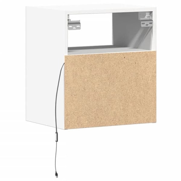 Væghængt natbord med LED-lys og skuffe 41 x 31 x 45 cm, hvidt ingeniørtræ DEC034164 Vit