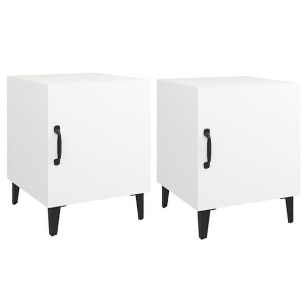 Sæt med 2 natborde med skab med dør 40 x 40 x 50 cm hvidt ingeniørtræ DEC034981 Vit