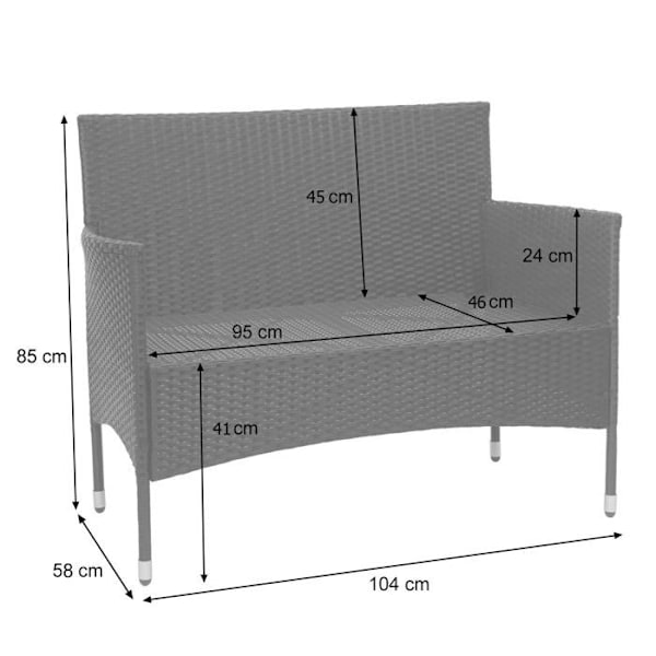 Havemøbler til balkon i brun polyrotin sofa, stole, bord, cremede puder
