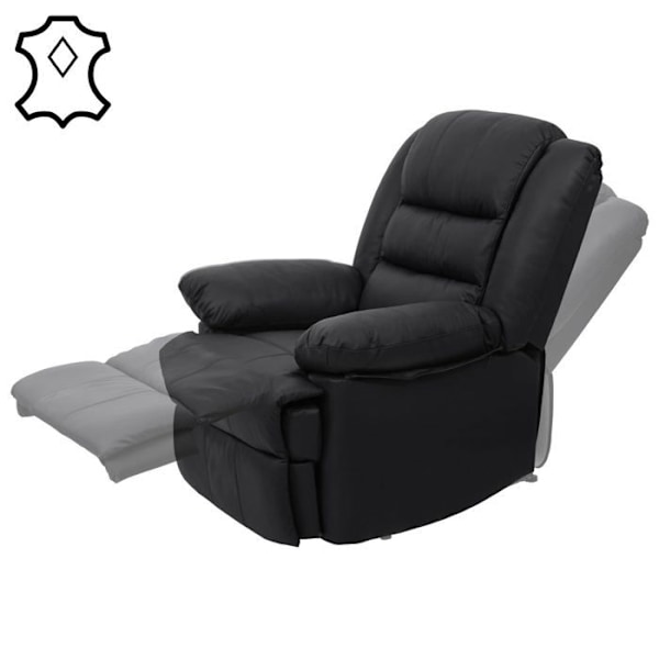 Stort och bekvämt lutande TV-fåtölj i svart läder och PVC 101x87x100 cm 04_0006884 Svart