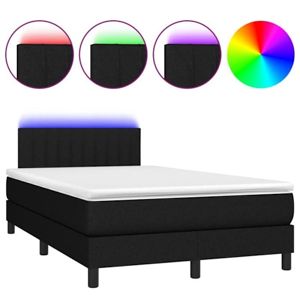 LED sengramme med hovedgærde madras 120 x 200 cm sort stof TDL0209291 Svart