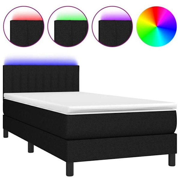 LED-sengebund med sengeramme, hovedgærde og madras 90x190 cm, sort stof TDL0209057 Svart