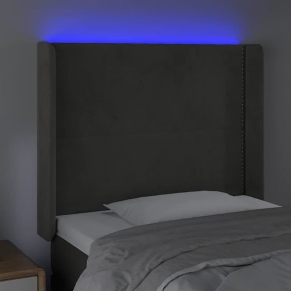 Hovedgærde til soveværelse sengemøbel med LED 103 x 16 x 118/128 grå fløjl