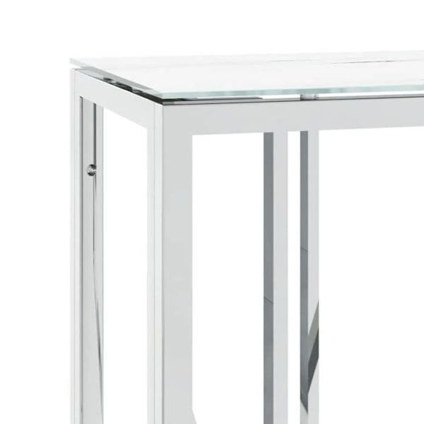 Bordkonsolbord 110 x 30 x 70 cm rustfrit stål i sølv og glas med hvid marmor finish DEC031598 Silver