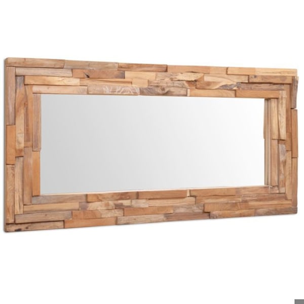 Rektangulært vægspejl i teaktræ brun og glas 120 x 60 cm DEC022673 kastanj