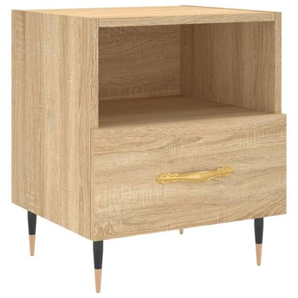 Sæt med 2 natborde med skuffe og åbent rum 40 x 35 x 47,5 cm ingenieritræ farve eg og jern DEC035234 kastanj