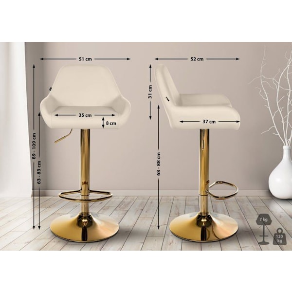 2 kappaleen baarijakkara setti, kultainen kaariaukko metallinen jalka, vaalea PVC-istuin TDB10801 Grädde